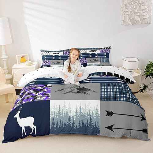 Miniatura 4 de jejeloiu Juego de ropa de cama de oso tamaño individual para niños y niñas, adolescentes, funda de edredón rústica para niños, niñas, adolescentes,