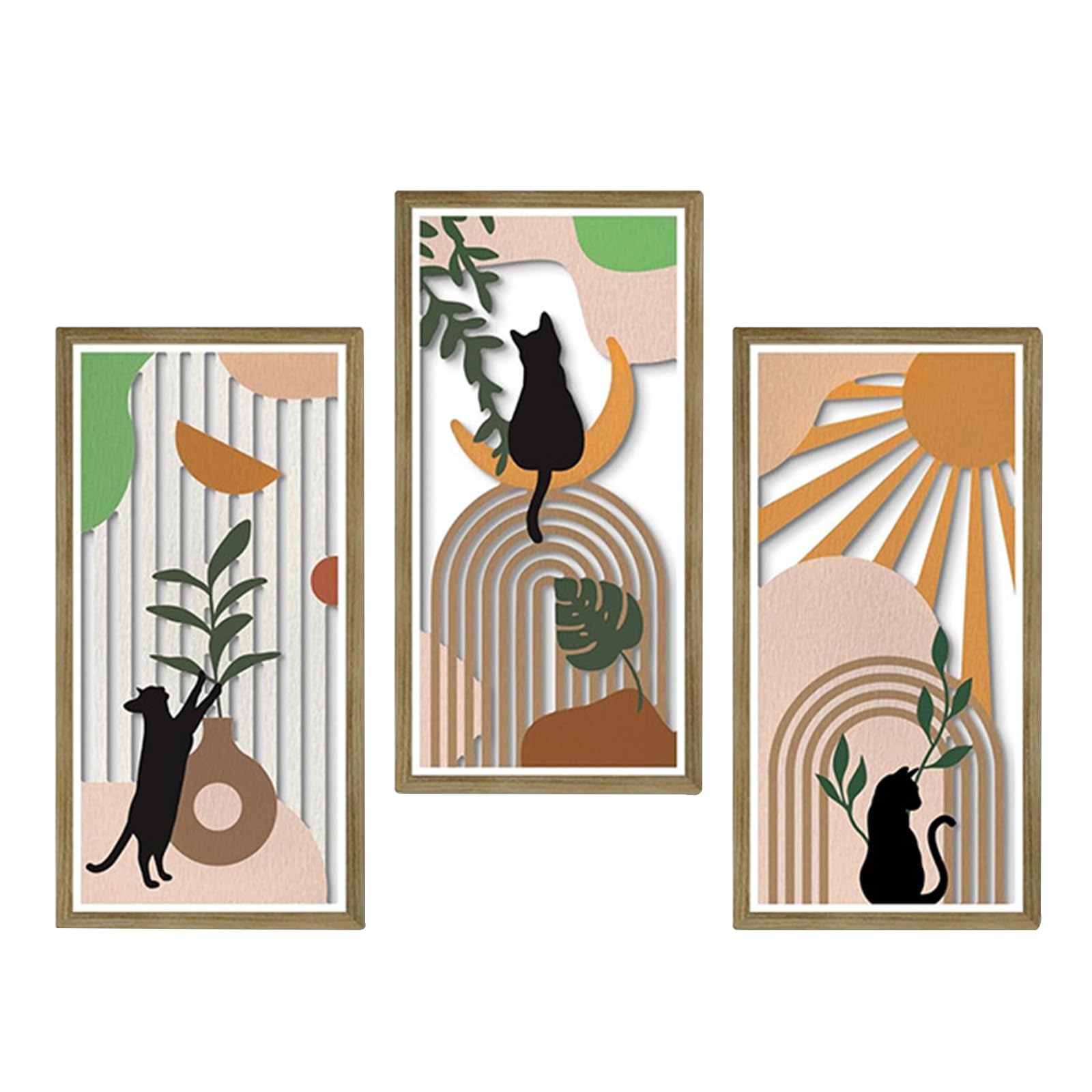 KiKiHong 3 Pcs Boho Black Cat Wooden Wall Art Modern Abstract Cat Wall Art — image 1