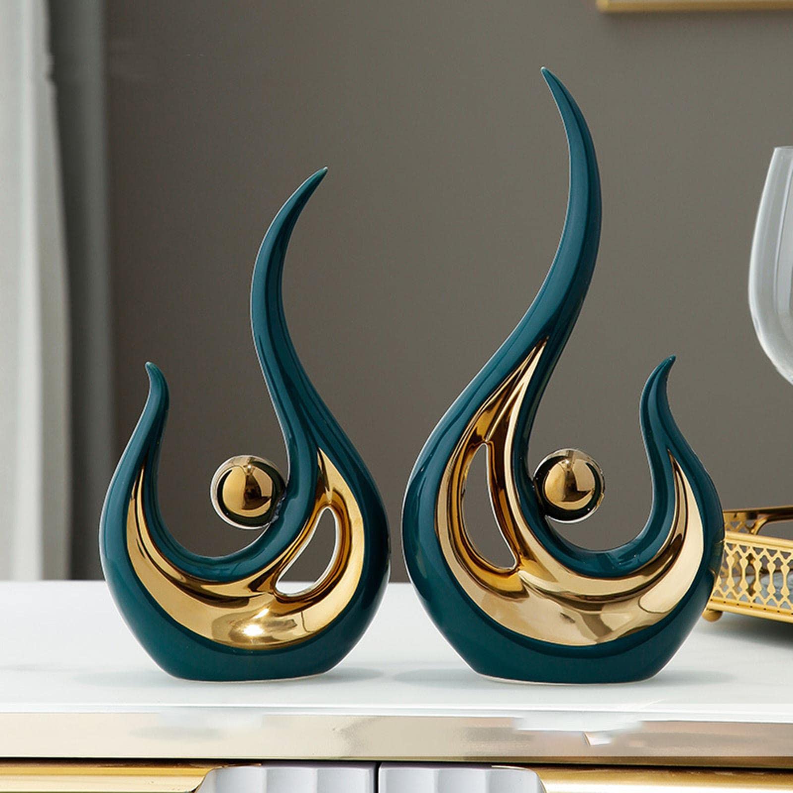 2 Piezas Estatua Cerámica Escultura Figura Moderna Ornamento Creativo para Mesa de Centro Oficina Tienda Dormitorio Salón Cabinet Regalo
