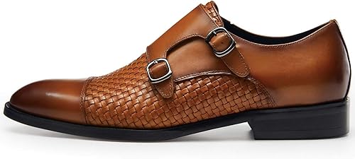 Vista 2 de FRASOICUS Zapatos de vestir para hombre de cuero genuino con correa de monje sin cordones para ocasiones formales