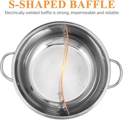 Miniatura 4 de Hemoton Olla caliente con divisor de doble cara china Shabu de acero inoxidable de dos sabores para estufa de inducción estufa de gas plata 126in