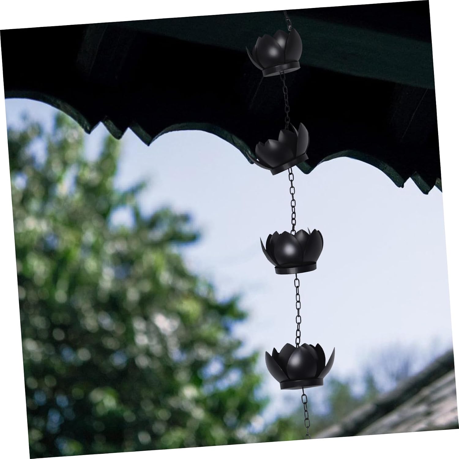 Mikikit Lotus Metal Rain Chain for Gutters Weather-Resistant Outdoor Decor Decorative Rainwater Catcher Unique Noise Reduction Design Rain Diverter for Downspouts