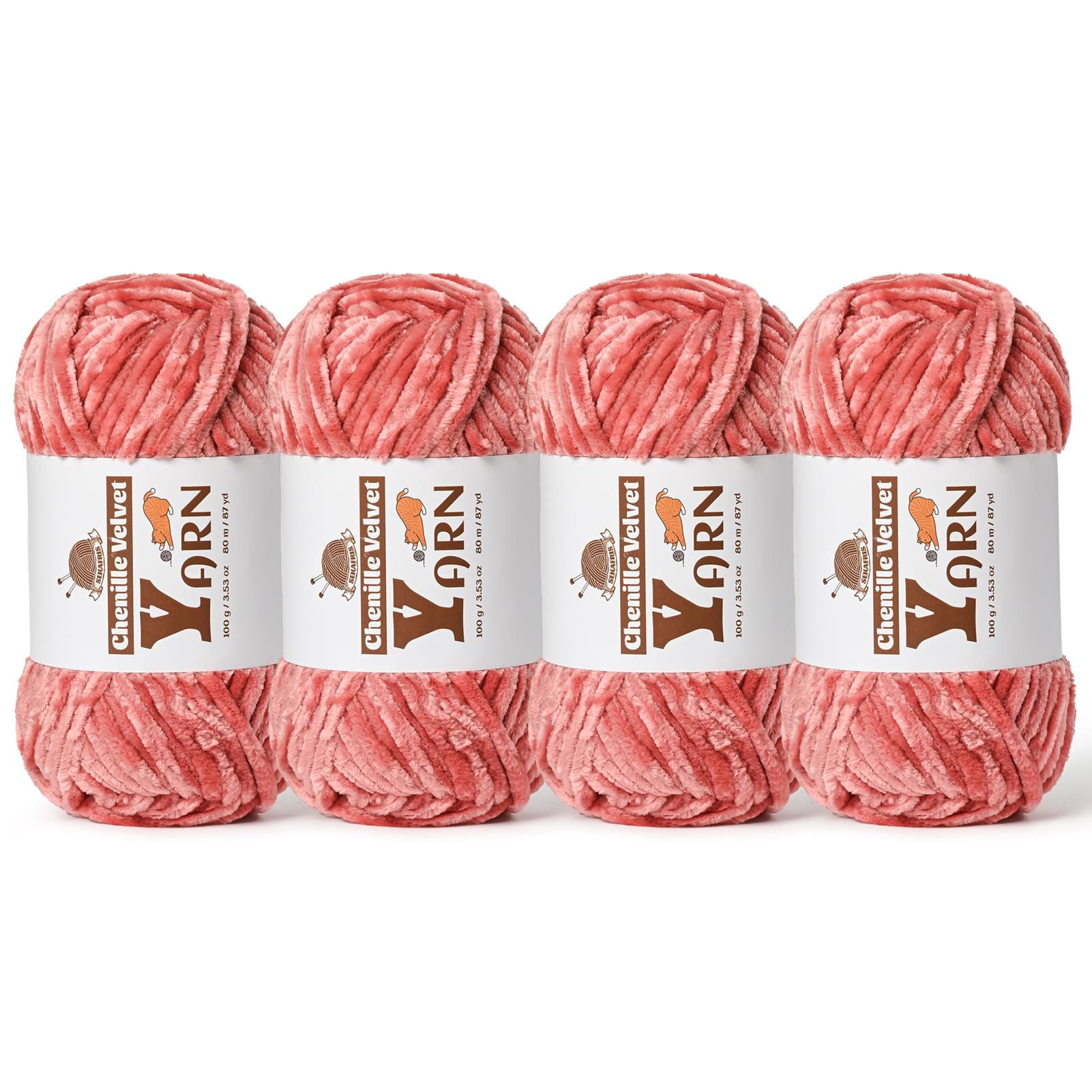 Chenille Crochet Gray Pink Yarn 4 Pack
