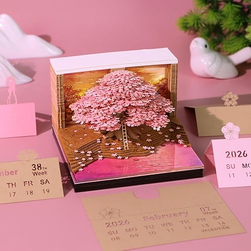 Miniatura 74 de RSLIPIN 3D Memo Pad Time Piece Calendar 2026,3D Calendar Memo Pad DIY Notes Notepad Paper Craft Art Romantic Tree House,2026 3D Desk Calendar With