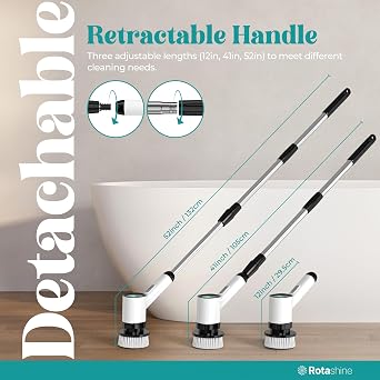 Electric Spin Scrubber - Electric Scrubber for Cleaning with 7 Replaceable Heads - Full-Body Waterproof Tub Scrubber with Long Handle - Electric Brush Cleaner for Bathroom