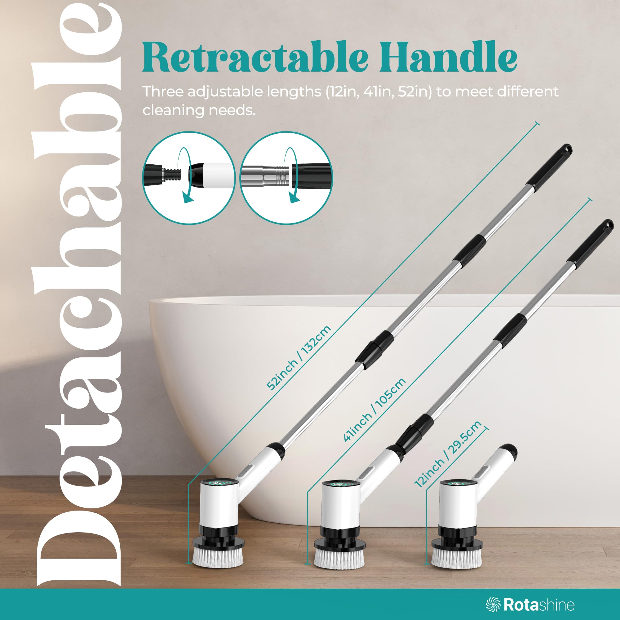 Cepillo eléctrico de Limpieza para baño, Limpiador eléctrico para Limpieza con 8 Cabezales reemplazables, IPX7 Impermeable de Cuerpo Completo con Mango Largo, Limpiador de Cepillo eléctrico para baño