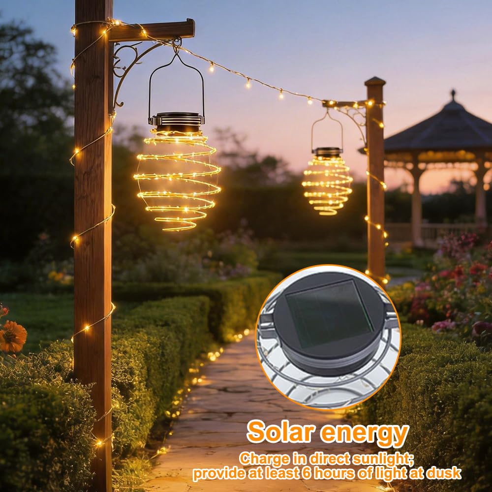 4 Piezas Farolillos Solares Exterior Colgante, IP65 Impermeable Luces Solares Exterior Jardin para Colgar en Espiral Lampara Solar Exterior Jardin con Blanca Cálida para Patio, Terraza (Luz cálida)