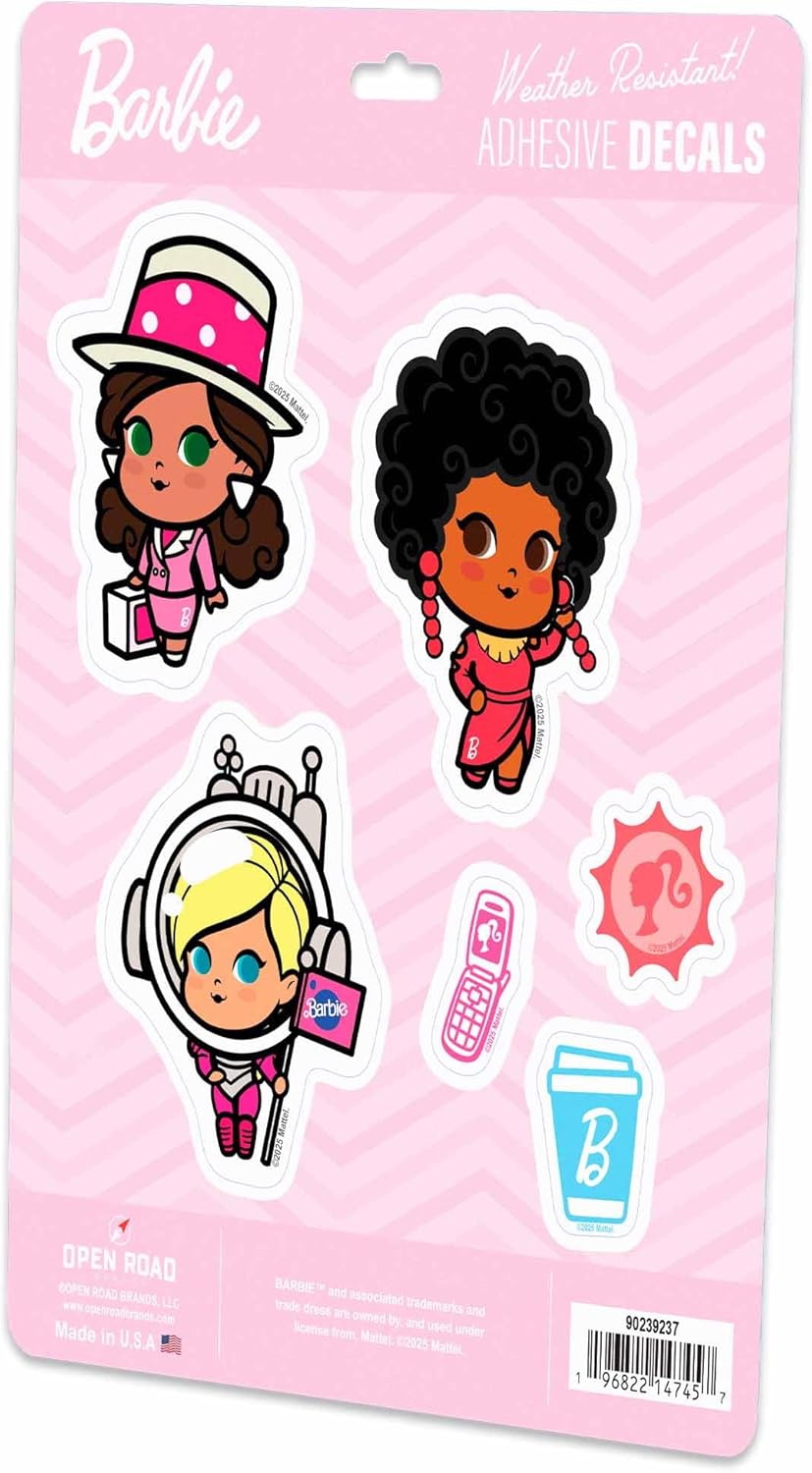 Mattel Barbie Career Girls Adhesive Vinyl Decals - Fun Set of Barbie Stickers with Astronaut, Pilot, Dancer and More, 1 Pack (6 Count)
