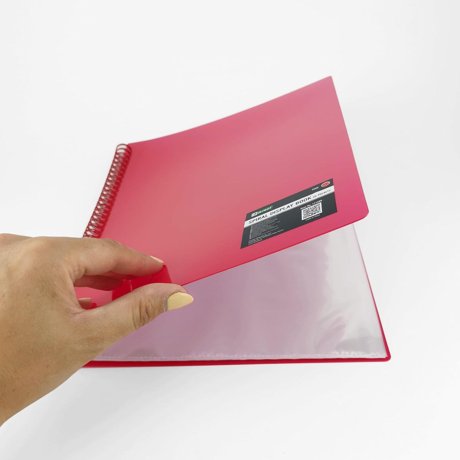 D.RECT Display Book PP A4, 20 Pockets, Display Folder, Solid, Presentation Folder, Offer Folders, Spiral Display Book, Pink
