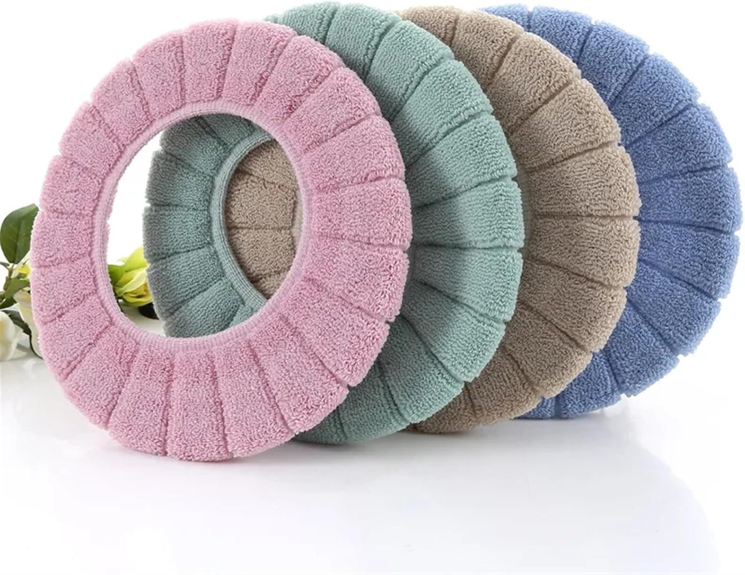 Winter Warm Toilet Seat Cover O-Shaped Cushion Toilet Seat Washable Bathroom Accessories Knitted Solid Color Soft (Size : Green)