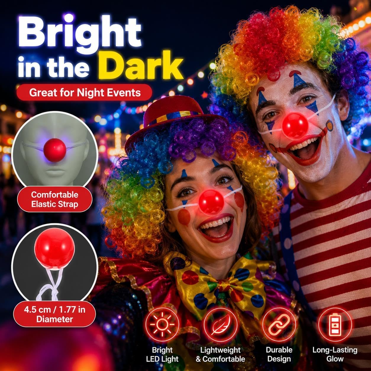 Toddmomy Red Plastic Clown Nose 12Pcs Light Up Clown Nose Glowing for Halloween Christmas Costume Props