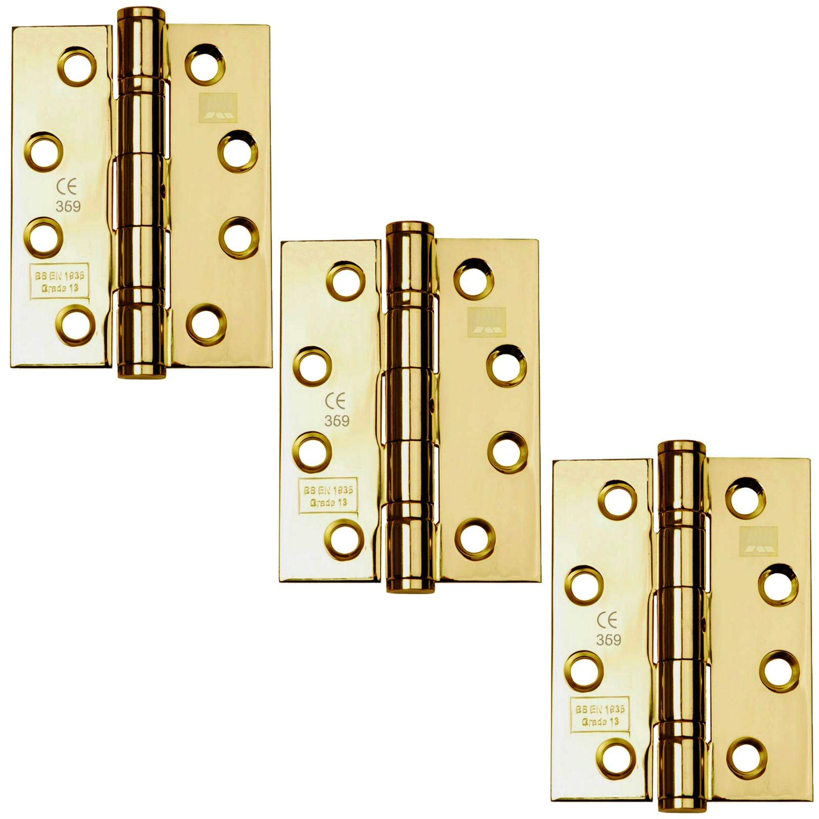 D&H™ 4" x 3" Inch - 102mm x 76mm Ball Bearing Fire Door Hinge Set (3 Hinges) PVD Polished Brass Grade CE13 - Premium UK Quality