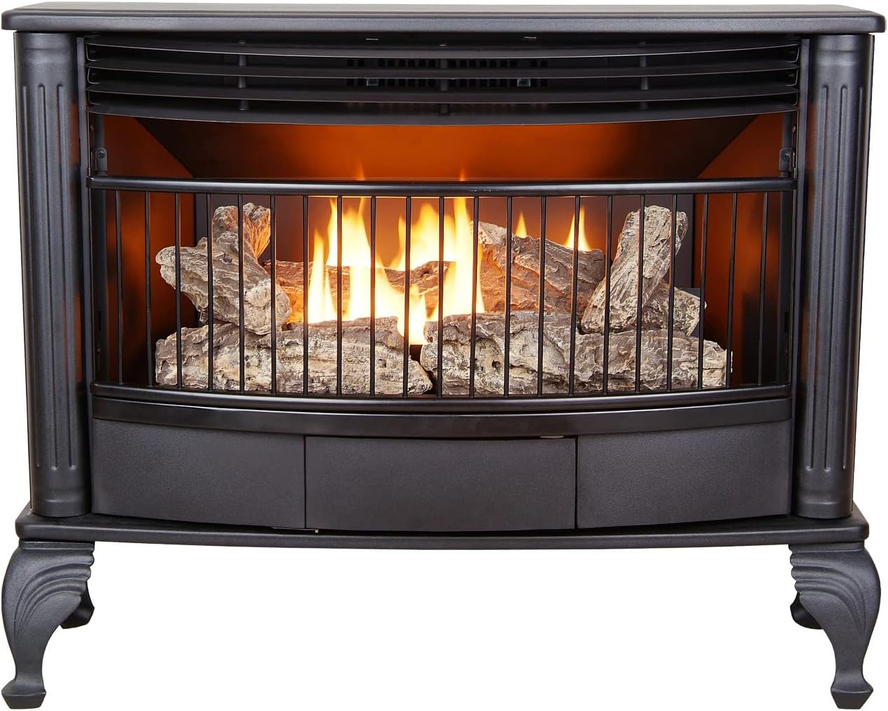 ProCom Ventless 25,000 BTU Space Saving Free Standing Dual Fuel Fireplace with Built In Thermostat Control Heats up to 1,100 Square Feet, Black