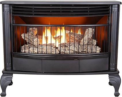 ProCom Ventless 25,000 BTU Space Saving Free Standing Dual Fuel Fireplace with Built In Thermostat Control Heats up to 1,100 Square Feet, Black