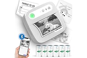 Compact Printer: Mini Printer with Color, 6 Sticker Paper Rolls