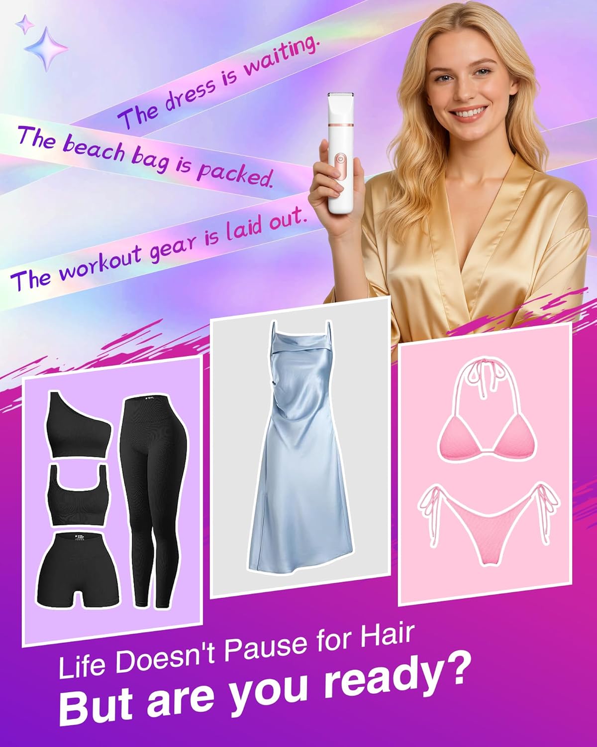 Bikini Trimmer for Women: 3-in-1 LED Display Painless Electric Razor & Shaver for Face, Body & Pubic Hair, IPX7 Waterproof Cordless Body Hair Trimmer, Easy Cleaning & USB Charge Dock, Gift-Ready