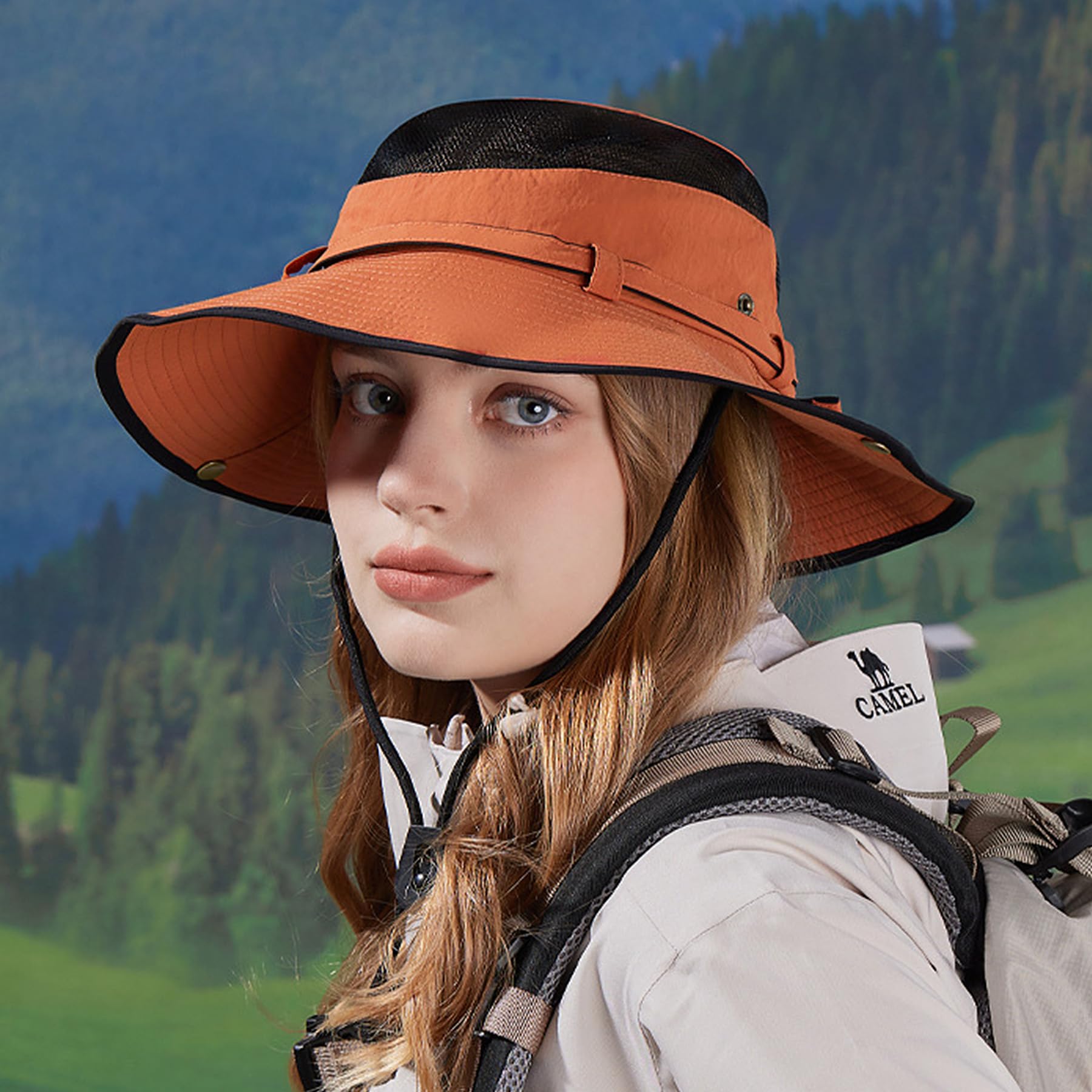 Feng Shui， Sombrero de Sol de ala Ancha para Mujer – Protección UV al Aire Libre Pesca Senderismo – Sombrero de Cubo Transpirable Impermeable de Secado rápido para Viajes de Verano
