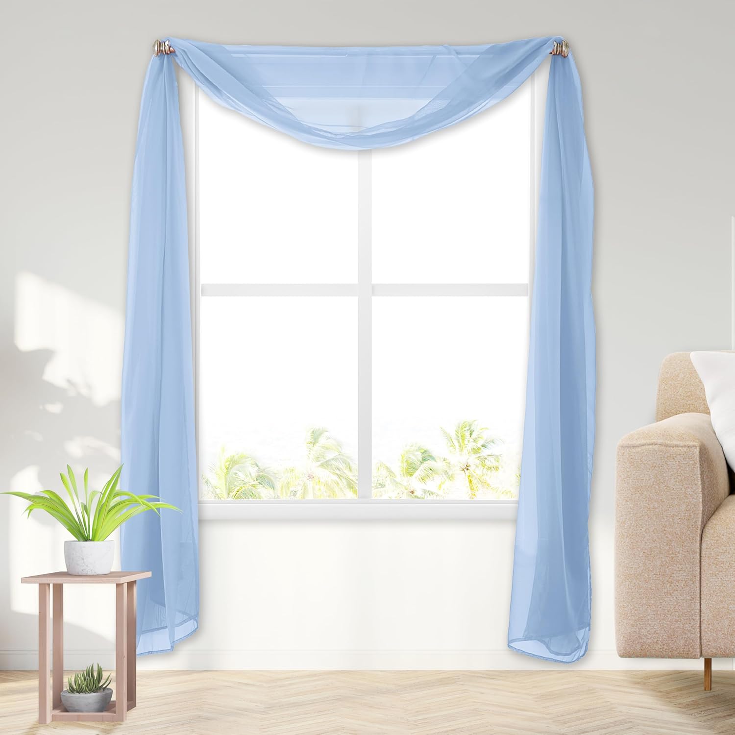 Elegant Comfort Lightweight Sheer Voile Window Scarf Valance – 216 Inch Long – 1 Panel Sheer Curtain for Living Room, Event Decor, Bedroom, (1 Piece) 55″ X 216” Long, Light Blue