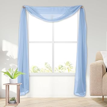 Elegant Comfort Lightweight Sheer Voile Window Scarf Valance - 216 Inch Long - 1 Panel Sheer Curtain for Living Room, Event Decor, Bedroom, 1 Piece 55" X 216 Long, Light Blue