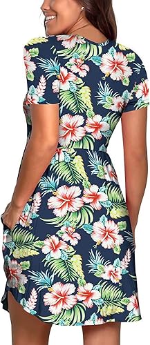 Miniatura 4 de Nova In Sky Vestido casual de verano de manga corta para mujer, vestido de verano de ajuste holgado con bolsillos