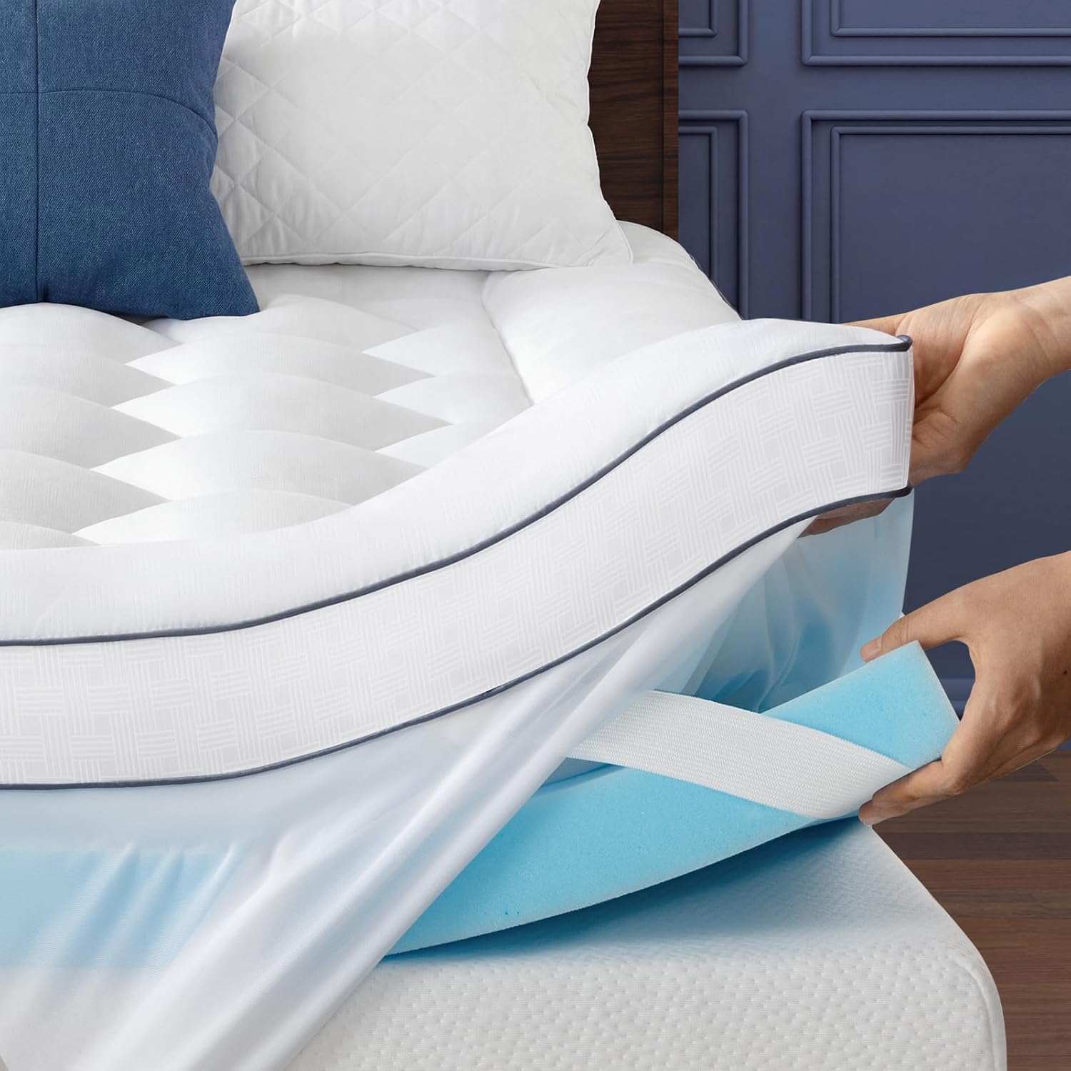 BedStory Dual Layer 4 Inch Mattress Topper Queen Size - 2” Gel Memory Foam and 2” Plush Pillow Top for Pressure-Relieving & Back Pain - Deep Pocket, Corner Straps, CertiPUR-US Certified