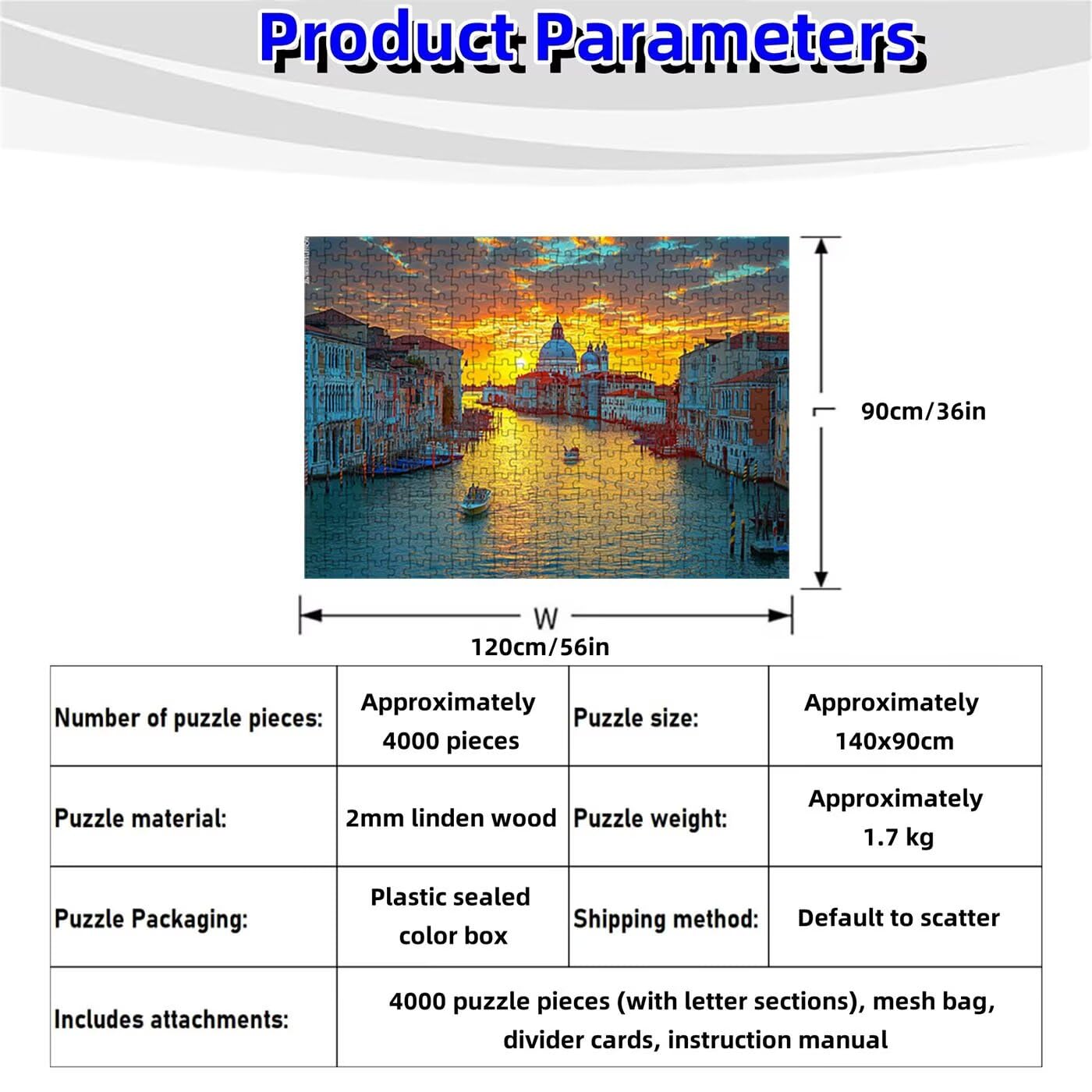 Wenecja Puzzle 4000 elementów, dla dorosłych, drewniane puzzle, dla dorosłych, klasyczne puzzle, 4000 elementów dla całej rodziny, puzzle do dekoracji wnętrz, prezenty dla mężczyzn i kobiet, 90 x 140