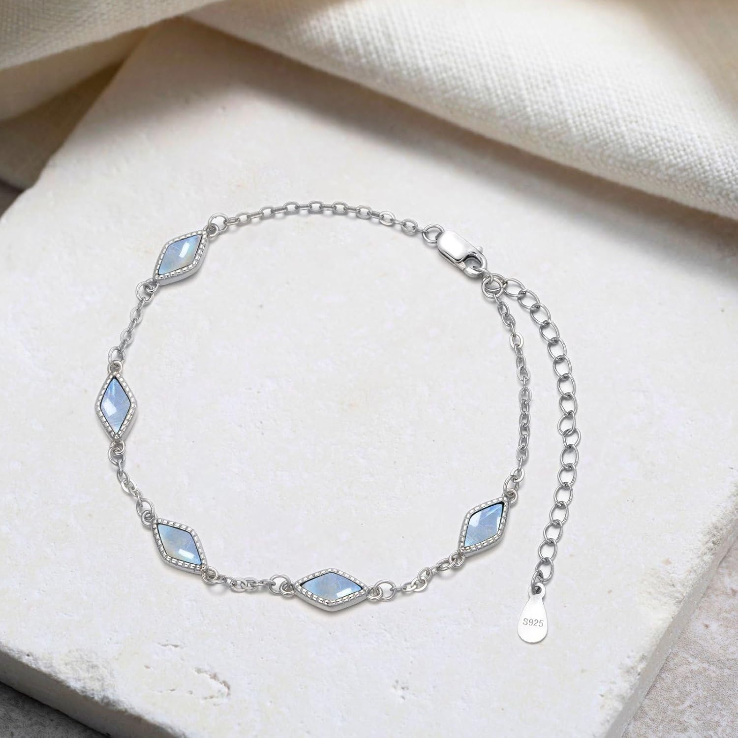 Natural Moonstone Tennis Bracelet for Women 925 Sterling Silver Blue Moonstone Bead Chain with June Birthstone Jewelry for Wife Mom - Image 4