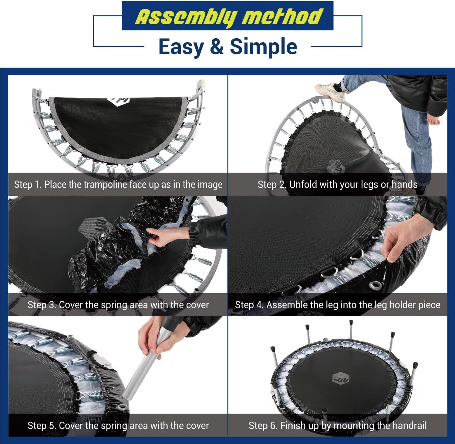 Shape Fit Core Indoor Rebounder Fitness Trampoline for Adults with Carry Bag(48 inches)- Bonus Workout Mini Accessories(Ropeless Jump Rope & Resistance Band) Included for Adult Exercise : Sports & Outdoors
