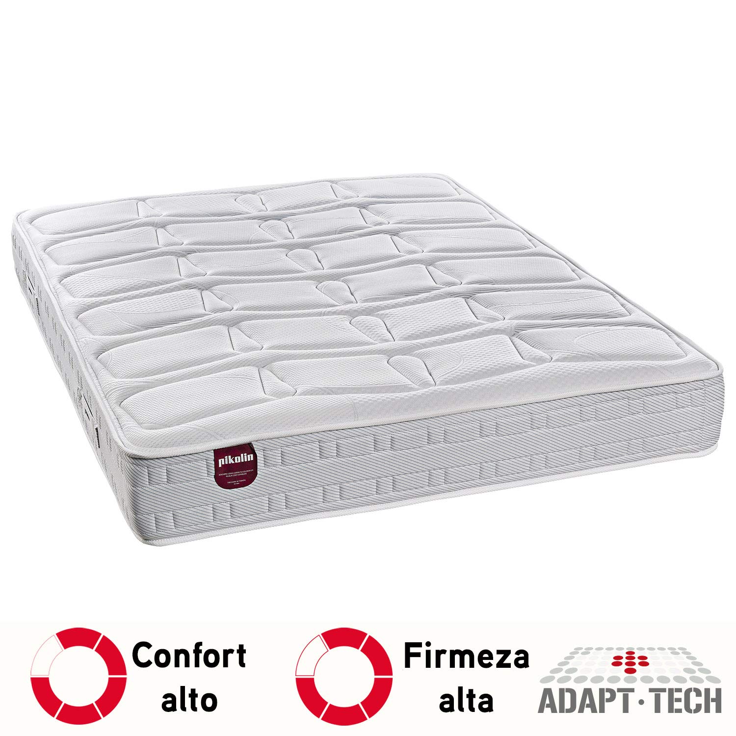 PIKOLIN Pack Colchón Wow, Muelles Ensacados 27cm + Canapé Abatible Blanco + 2 Almohadas Fibra con Entrega, Montaje Dentro del Domicilio y Retirada de Colchón y Base Usada Incluido, 135x190