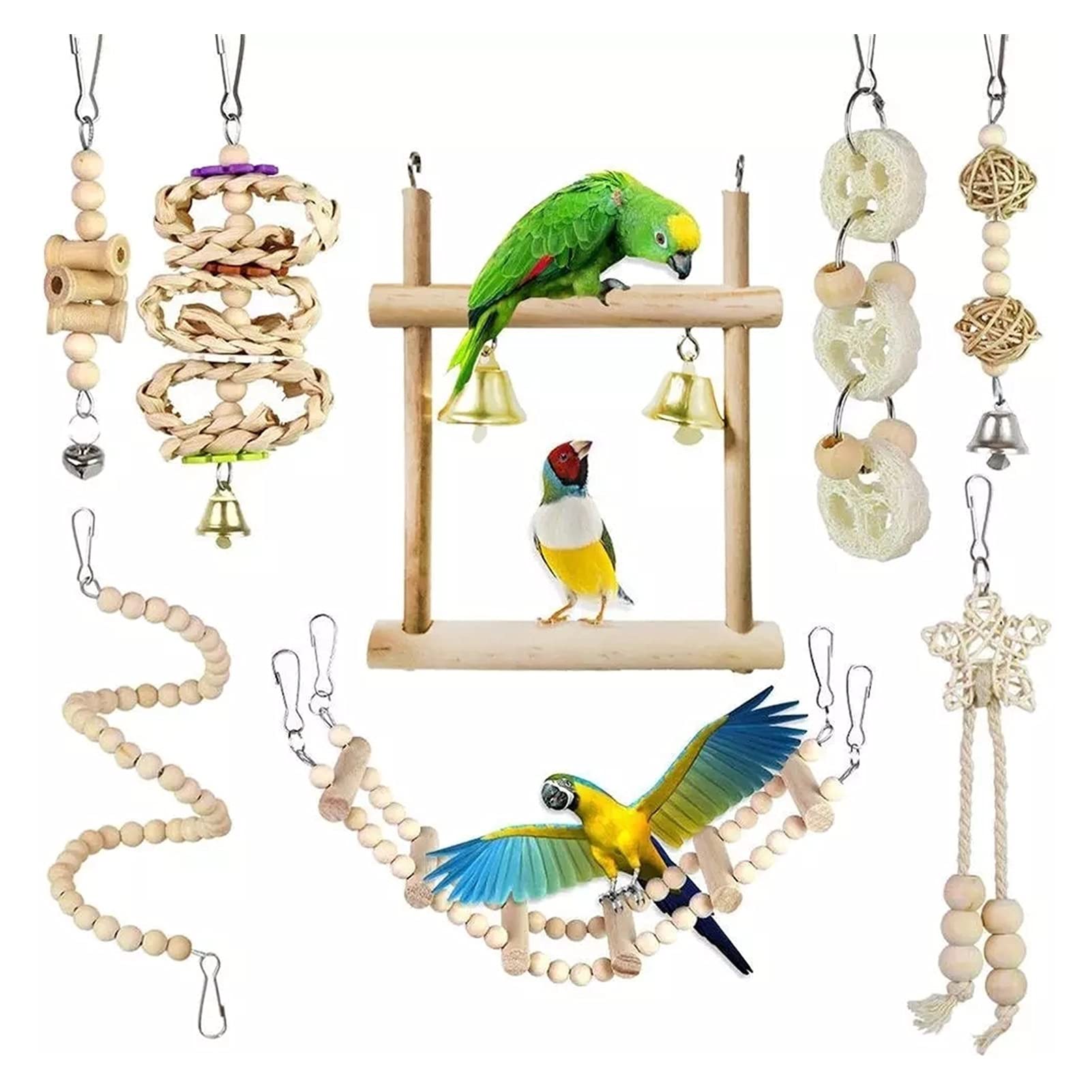 Vogelspielzeug Vogelspielzeug Kauzellen und Treppenleiter Luftleiter Holzperlenspirale Treppenhaus 8-teilig Set Lovebird-Kanarien für Papageien