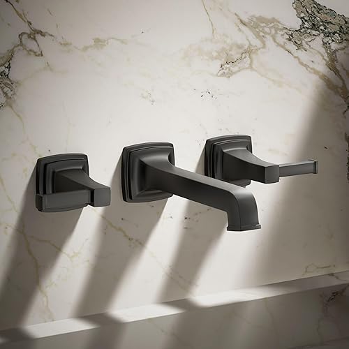 Miniatura 2 de KOHLER T26432-4-BL RIFF Molde de grifo de lavabo de baño para montaje en pared, negro mate