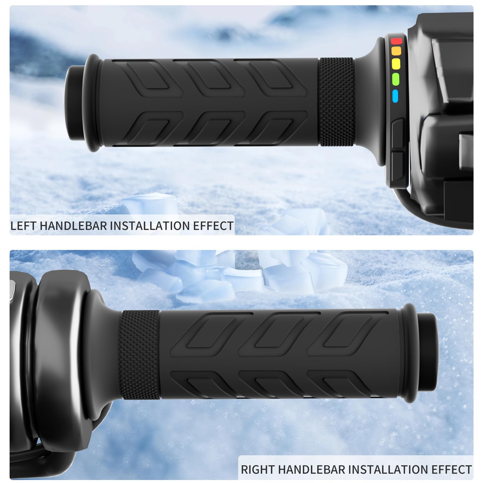 Beheizte 5-Temp Memory Griffe für Motorräder/E Bikes, LED Wärmer mit Thermokontrolle, beheizte Motorradgriffe mit LED Leuchten