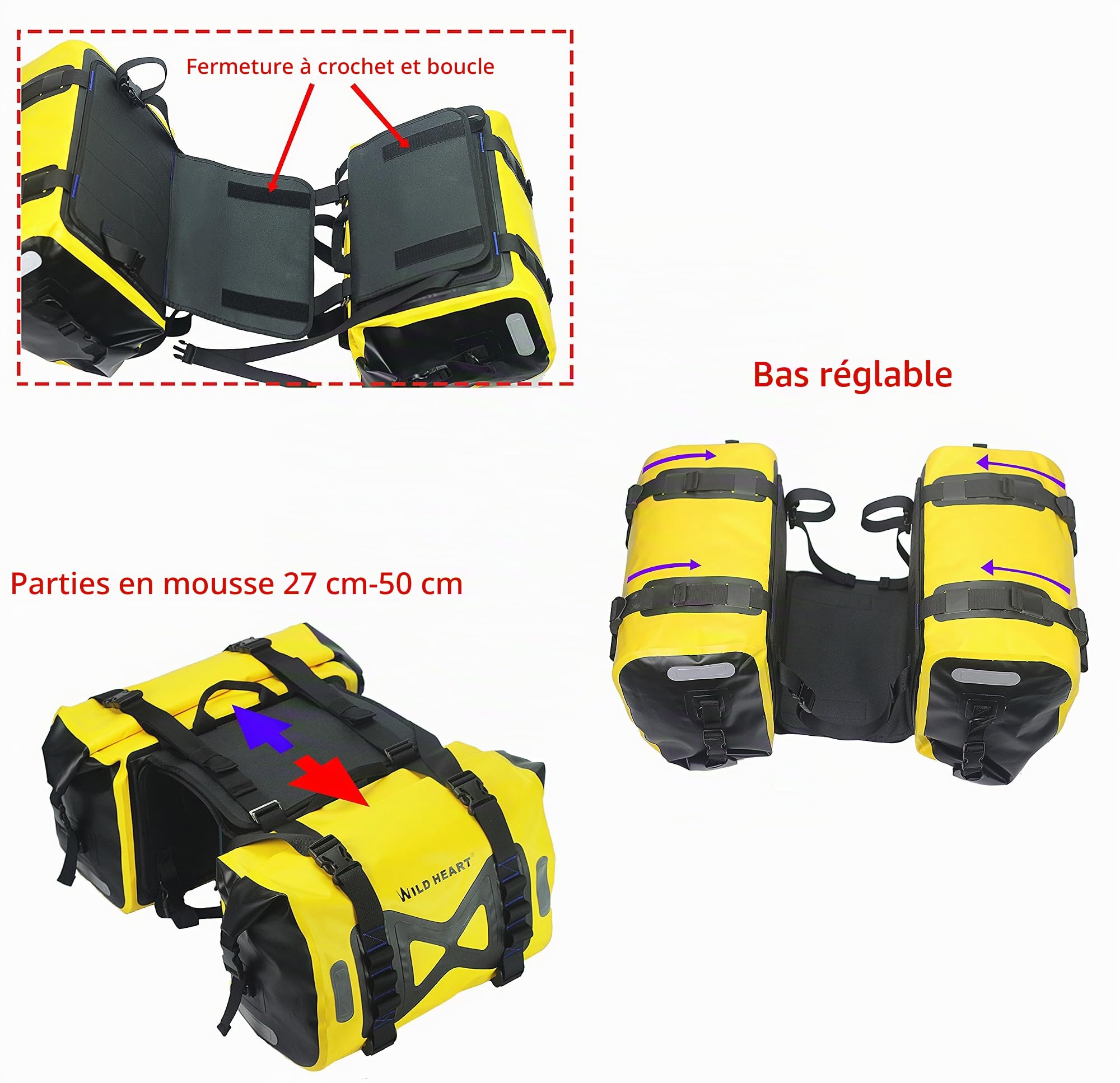 WILD HEART Sac étanche Sacoche de Moto Sacoche de réservoir 50L Sacoche côté M