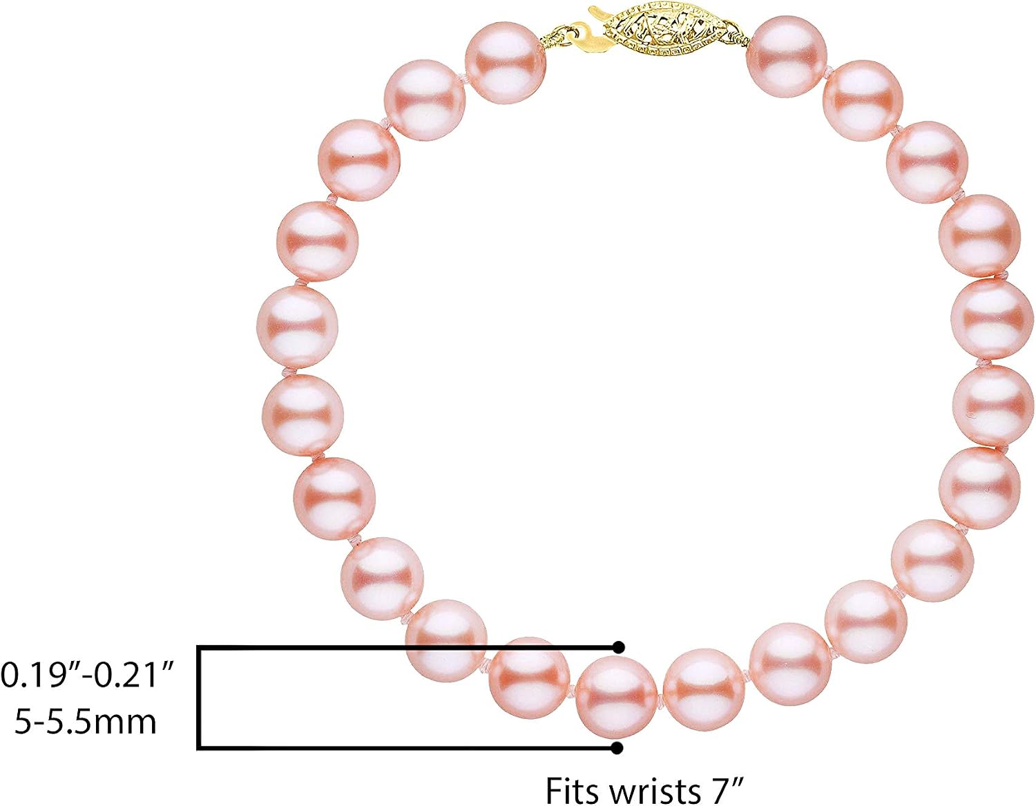 14K Gold AAAA Pink Freshwater Cultured Pearl Silk-Knotted Strand Bracelet with Fishhook Clasp - Choice of Pearl Size, Bracelet Length and Clasp Color