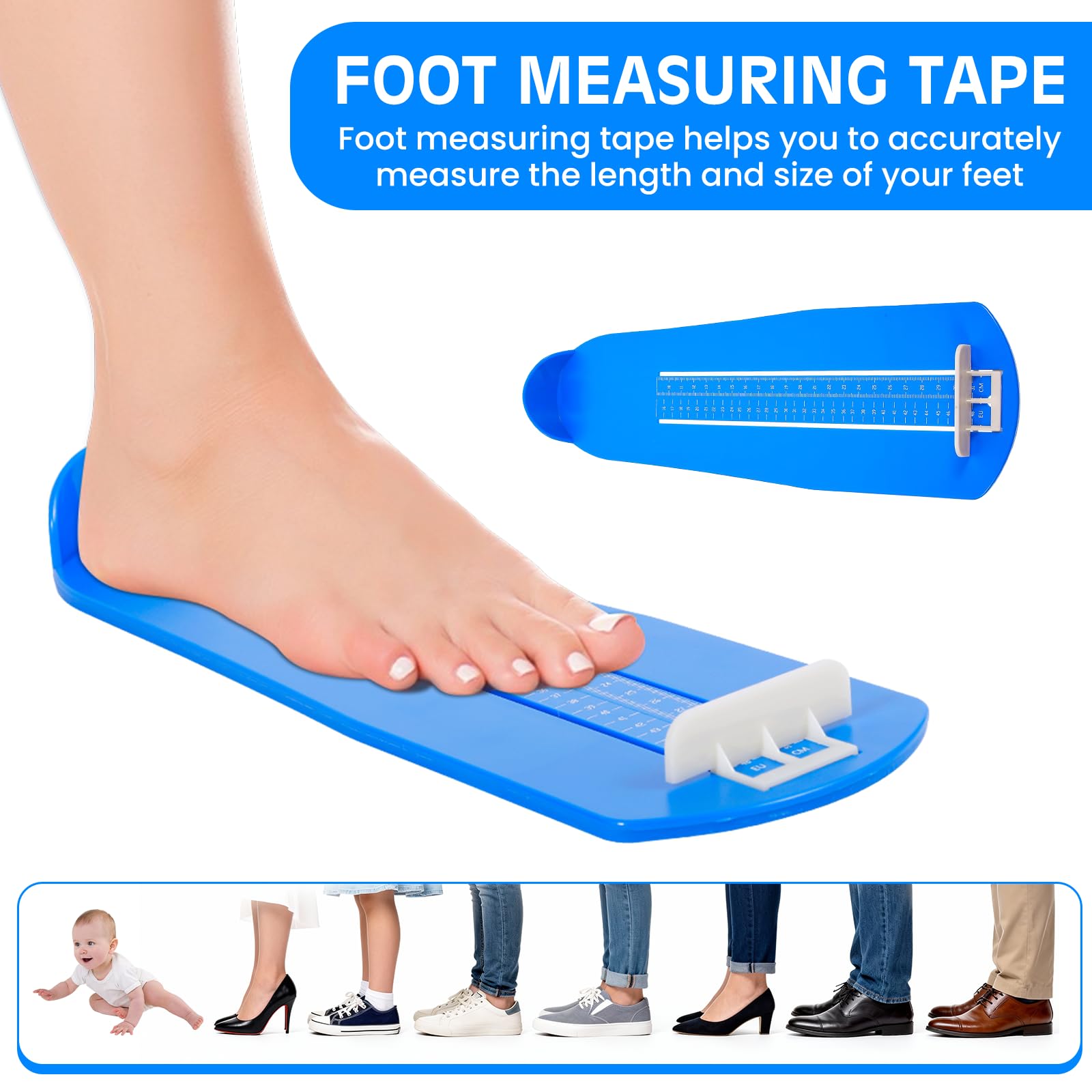 Zorplex Pédimètre Enfants et Adultes, Jauge de Pied pour Mesurer la Pointure Chaussure de 15 à 48, Règle de Mesure Précise pour Déterminer la Taille (Bleu)