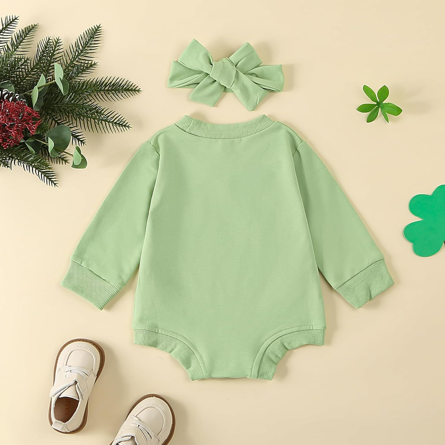 St. Patrick's Day Baby Girl Outfit In My Lucky Girl Era Romper Bodysuit with Headband Newborn Birthday Clothes - Image 3