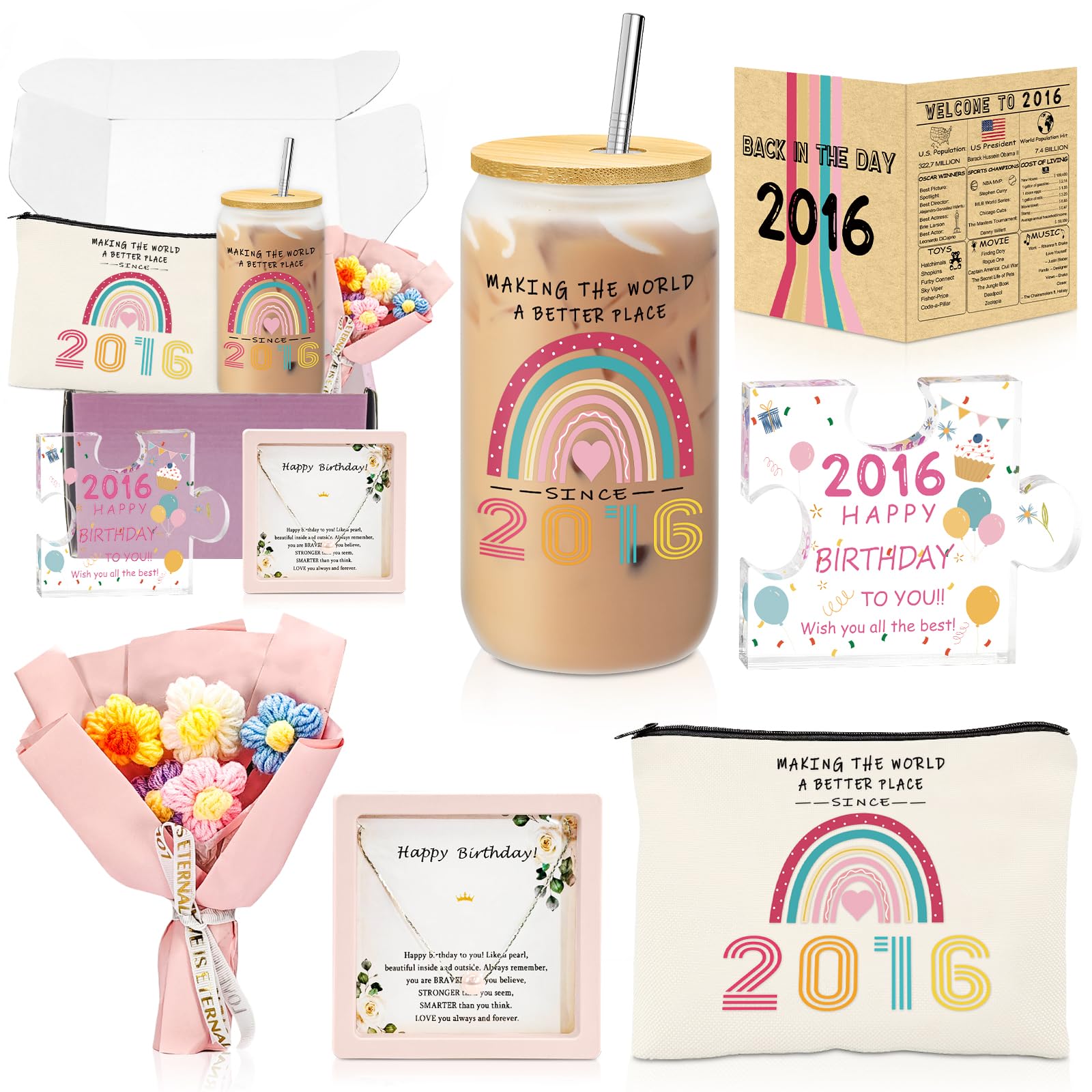 AiHeart 2016 Birthday Gifts for Her,9th Birthday Decorations Gift For Her,Gift For 10 Years Old Woman,10th Cute Birthdays Gifts with Makeup Bag