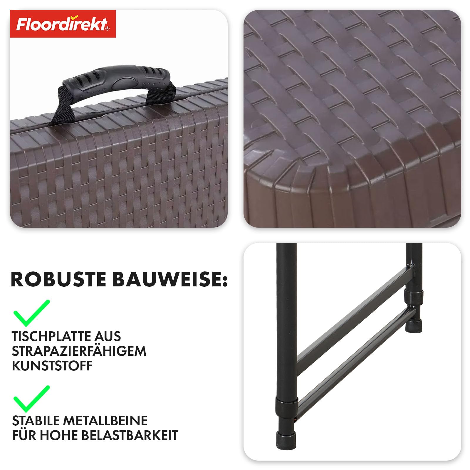 Floordirekt - Tavolo pieghevole in alluminio 3 pezzi - Tavolo da campeggio multifunzionale - Ideale per esterni e interni (saga)