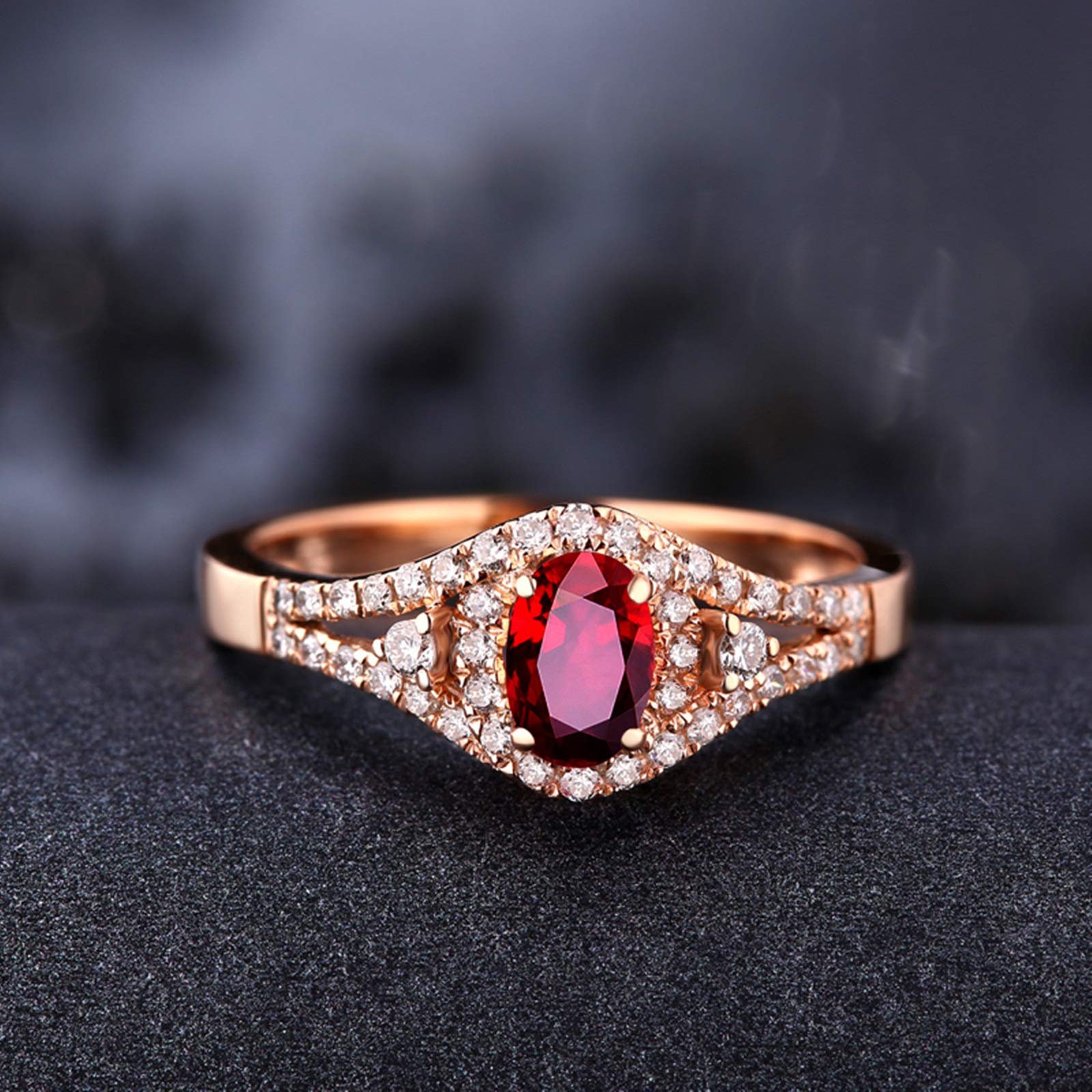 Beydodo Różowe złoto 750 pierścionków dla kobiet diament z owalnym rubin 0,61/1 ct pierścionki zaręczynowe różowe złoto pierścionek ślubny e różowe złoto, 61 (19,4), colore: 0.61ct, cod. TLLWGZ3723