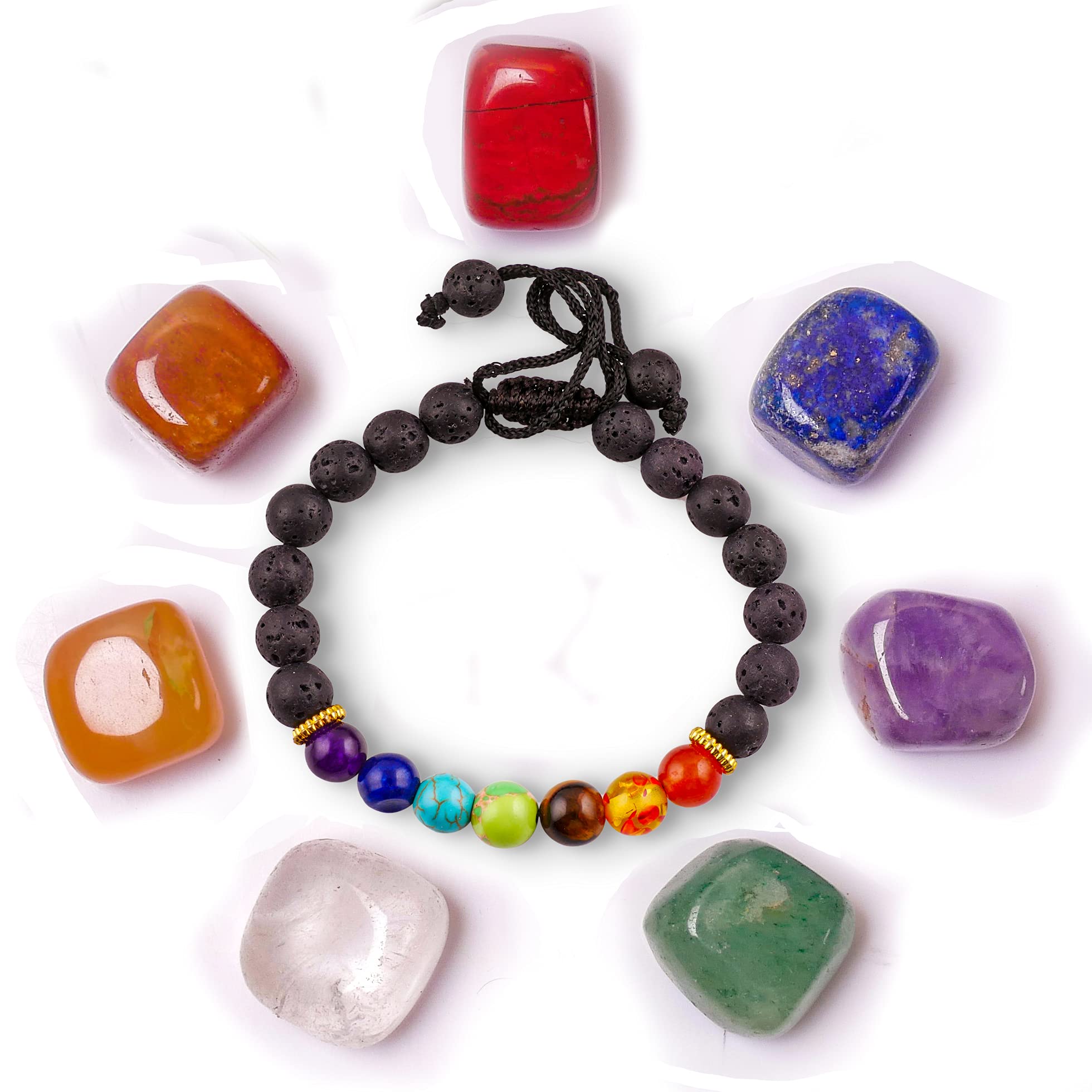 Reikved Seven Chakra Bracelet and Tumbled Fountain Stone Combo Gift for Women, Made with Real Crystal/Gemstones for Positivity and Good Luck (BR+TMBL) (B09HQ227KD) Amazon Price History, Amazon Price Tracker