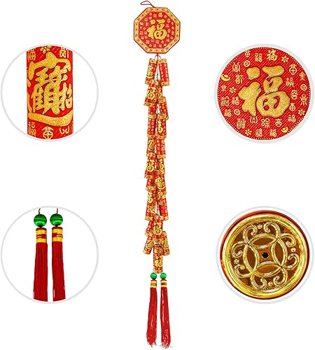 Miniatura 6 de Winlyn Decoración de año nuevo chino de 6 pies de largo petardo chino con borla colgante adorno rojo adorno de pared de primavera chino adornos