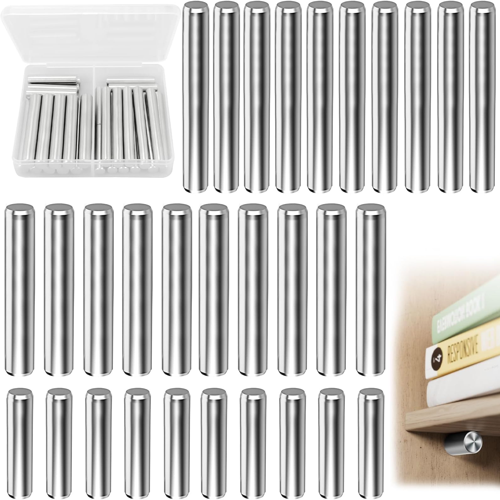 30 Pcs Shelf Support Pegs, 5 * 25/45, 6 * 40 Supports Pegs Pin Bracket, Shelf Bracket, Nickel Plated Shelf Bracket Pegs Pins, Cylindrical Shaped Shelf Pins, Stud Pegs, for Cabinets Closets Bookcases
