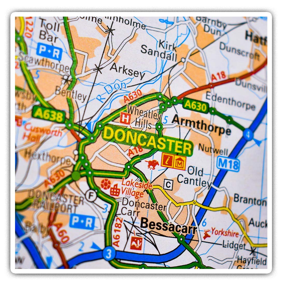 2 x 7.5cm Square Vinyl Stickers - Doncaster England Travel Yorkhire Map Decals 44890
