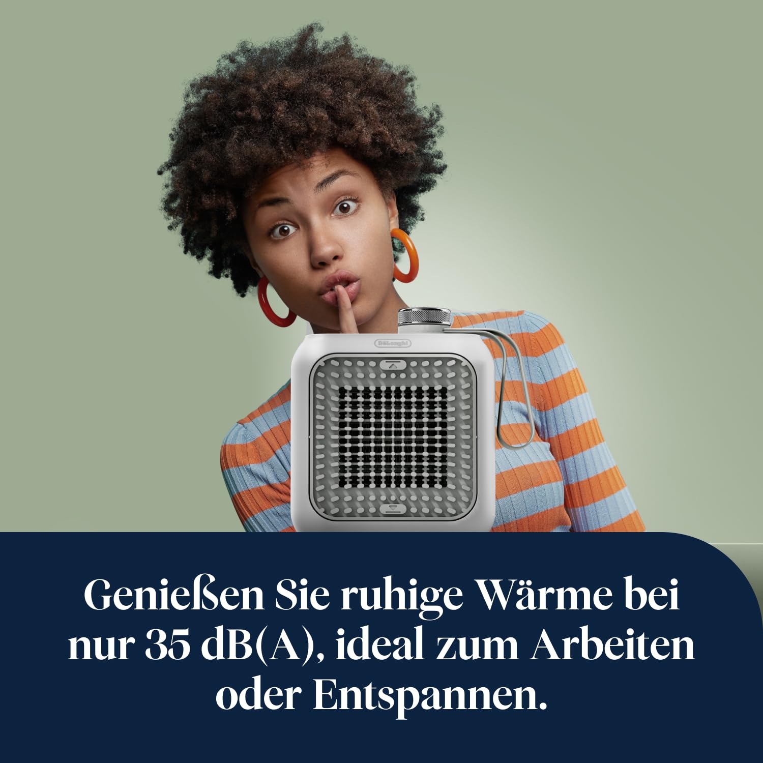 De'Longhi Capsule Desk - Keramik-Heizlüfter, Energiesparender Heizlüfter, Sofortige Wärme, Leise, Automatische Abschaltung bei Umkippen, 360 W, Salbeigrün (HFX10B03.GR)