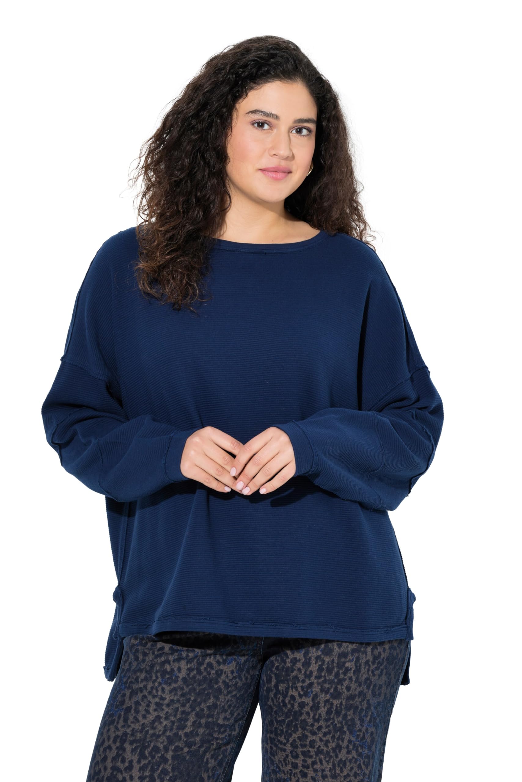 Ulla Popken Damen Sweatshirt mit Offenen Kanten Sweatshirts (1er Pack)