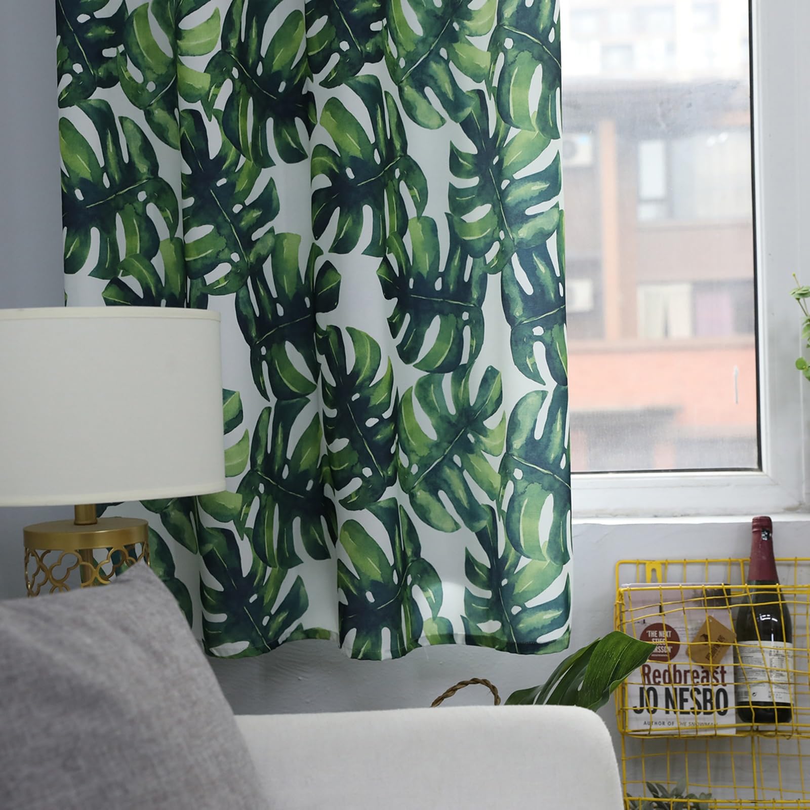 Amazon.de: KnSam Vorhang Gardine Fenster mit sen Grn Wei, Pflanze  Monstera Bltter Vorhnge Verdunklung aus Polyester, 107x160CM(BxH)