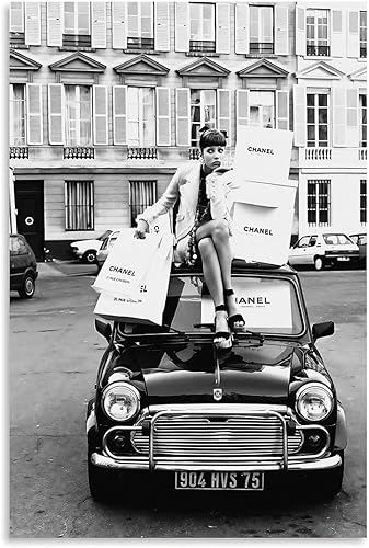 Póster vintage de lujo con diseño de chica en el coche clásico Y2K, impresiones retro a la moda, arte de pared para dormitorio, dormitorio, sala de