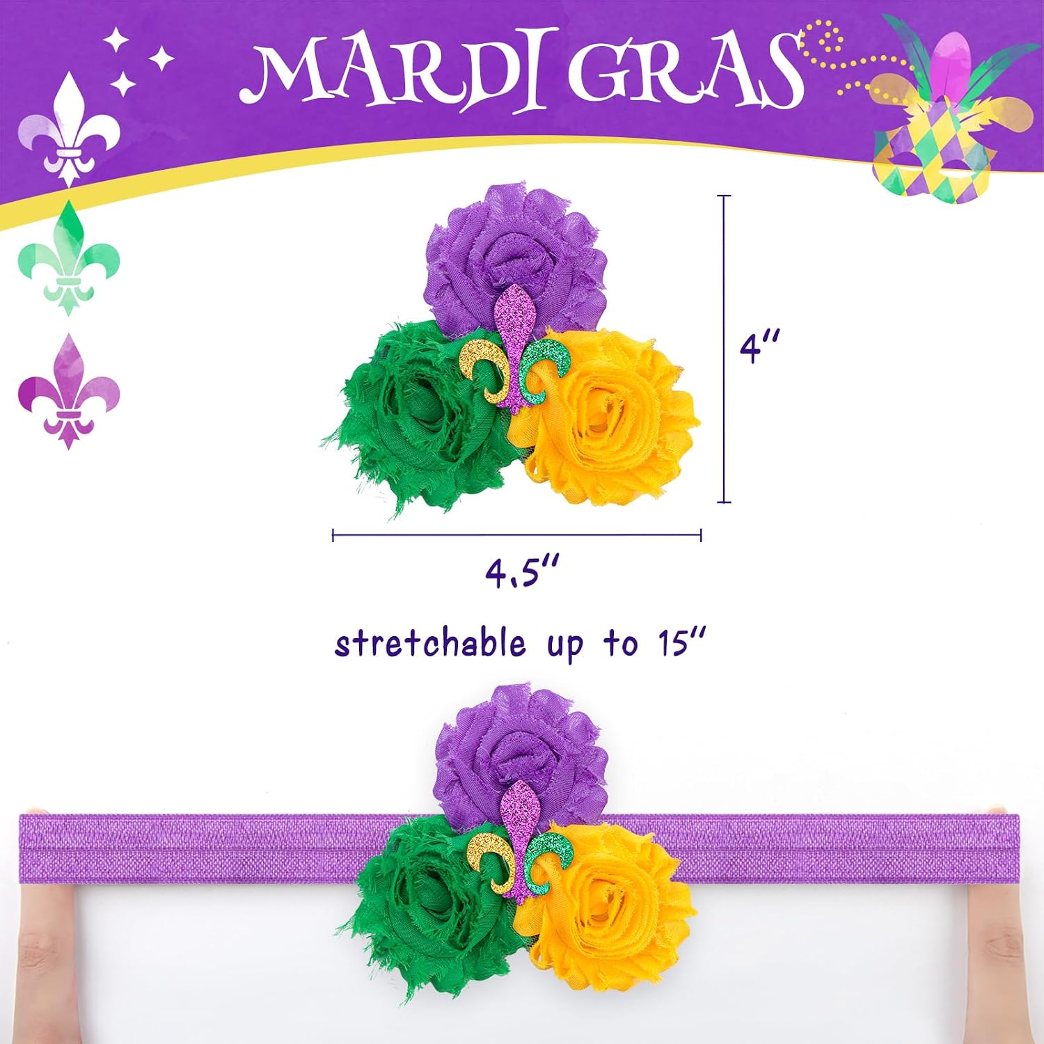 Mardi Gras Headband for Baby Girl Carnival Accessories for Toddlers Purple Headbands Infant Mardi Gras Outfits Glitter Floral Hair Band