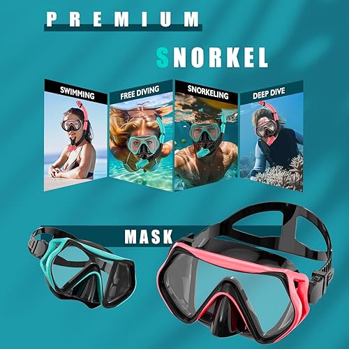 Miniatura 7 de Snorkeling Gear for Adults, Dry-Top Snorkel Set Scuba Diving mask, Snorkel Mask, Panoramic Anti-Leak Anti-Fog Tempered Glass Lens, Swimming Training
