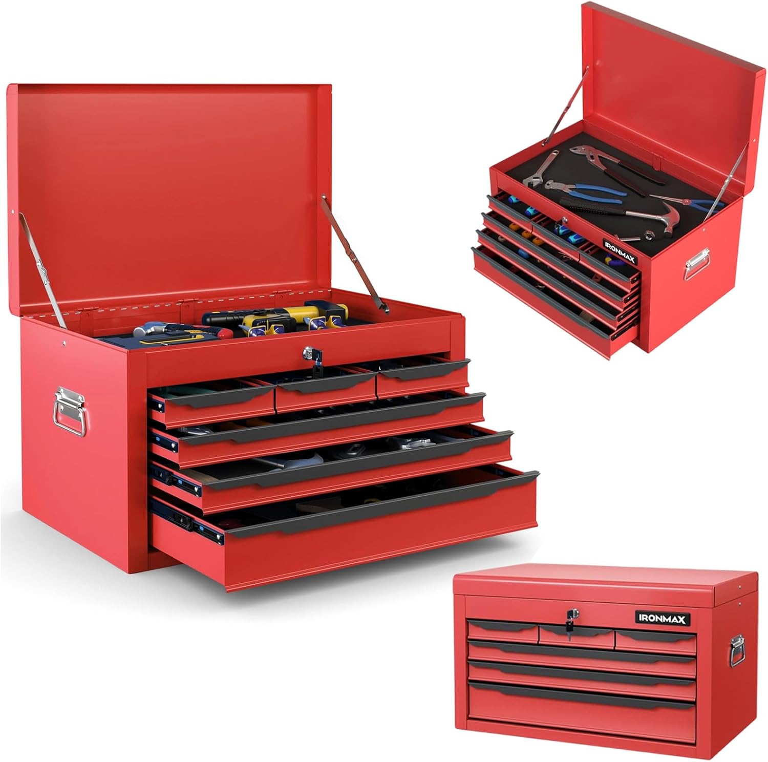 ERGOMASTER Steel Tool Box, 24'' Metal Tool Box with 6 Drawers, Lockable Heavy Duty Tool Chest Cabinet Storage Toolbox for Garage, Workshop, Repair Shop (Red-6 Drawers)